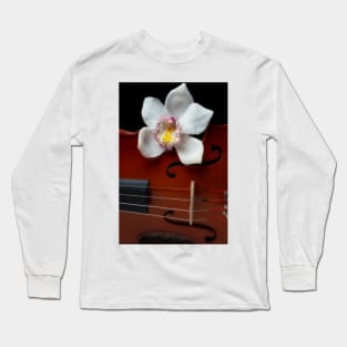 White Orchid On Violin Long Sleeve T-Shirt